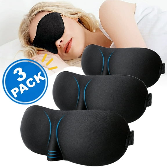 3pcs 3D Sleeping Eye Mask, CofeLife 100% Blackout Eye Mask for Sleeping, Blindfold Contoured Travel Sleep Eye Mask, Night Blindfold with Adjustable Strap, Soft Comfortable Eye Shade Cover