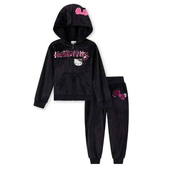 Hello Kitty Velour Zip Up Hoodie and Jogger Pants Outfit Set Toddler to Big Kid