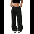 thumbnail image 3 of Pantalones Deportivos Rectos de Pierna con Cintura con Cordón para Mujer, Pantalones Casuales Holgados y Largos de Verano. Negro M, 3 of 9