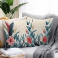 thumbnail image 2 of Waterproof Throw Pillow Covers Set of 2, 16x16 Inch Flowers Leaves Decorative Pillowcases Outdoor Pillow Slip Cushion Covers Set for Couch Tent Retro Botanical Summer Tropical Plants, 2 of 7