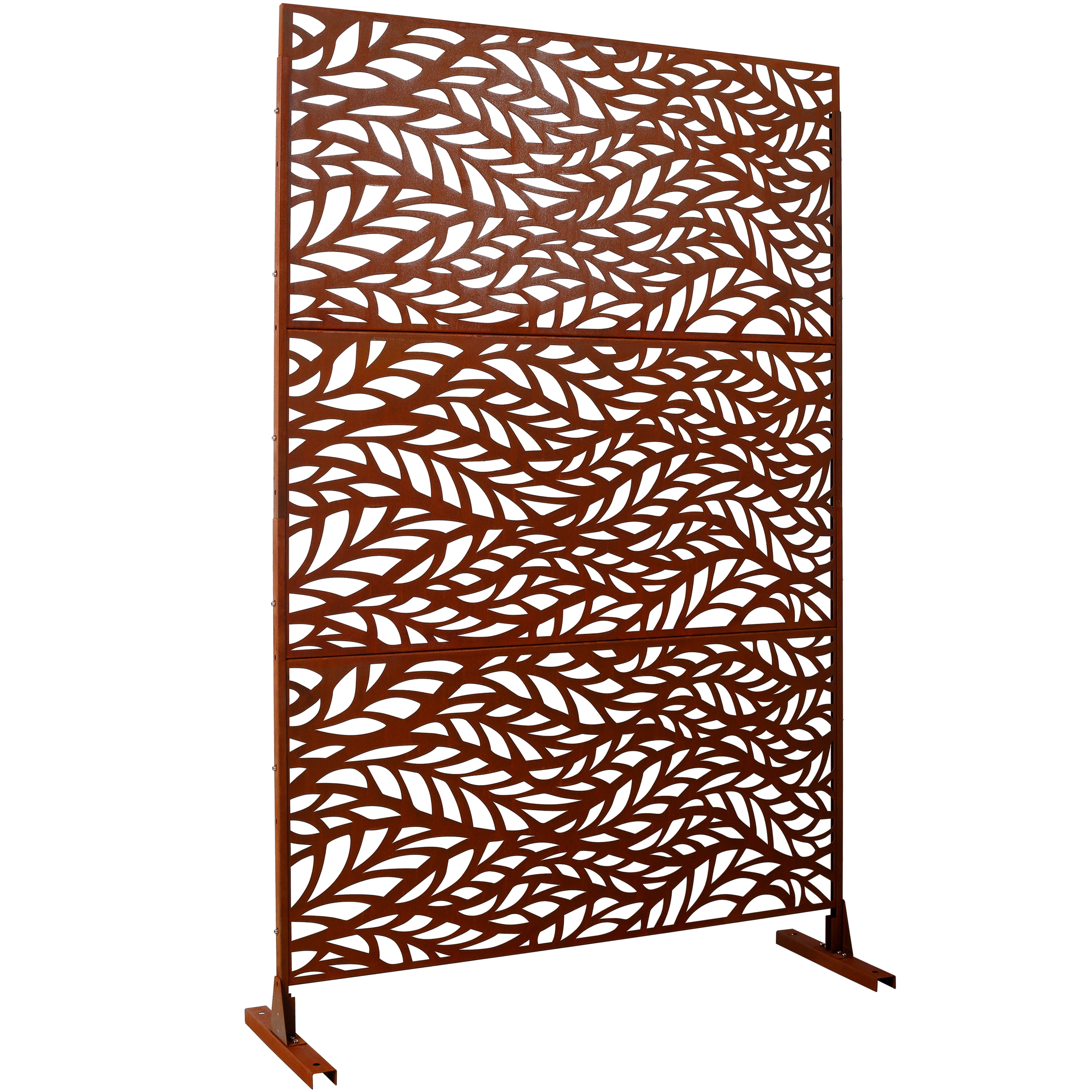 Outdoor Decor Privacy Screen, 76"Hx48"W Freestanding Metal Room Divider for Deck Balcony, Black