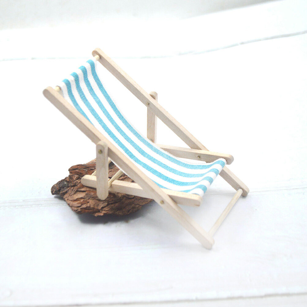 OUNONA 1Pc Beach Chair Model Mini Outdoor Ornament Stripe Recliner Miniature Play House Accessory for DIY (Sky-blue) - image 4 of 6