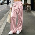 thumbnail image 3 of Guluxicc Women's Satin Pants with Pockets Trendy Elastic Waist Long Wide Leg Trousers for Everyday Wear Summer Casual Outfits, 3 of 6