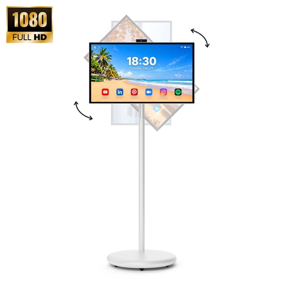 VLH 27" FHD Smart Portable TV on Wheels, 10-Point Touchscreen, Google EDLA-Certified Android 15, 6GB 128GB, 27000mAh Battery, Touchscreen TV with Voice Remote Control, Built-in 13MP Camera