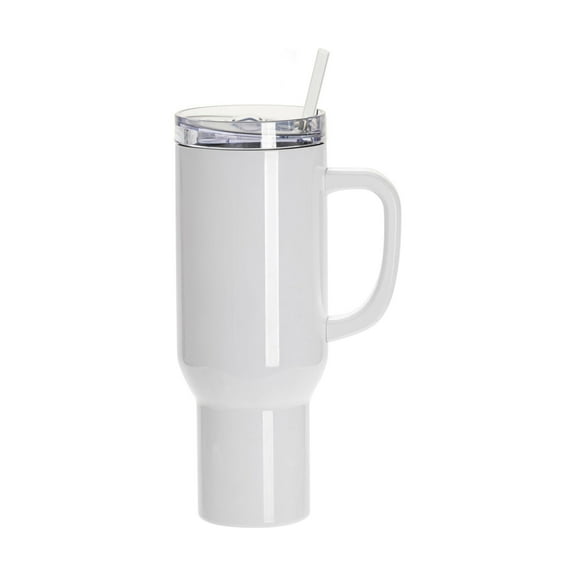 Craft Express 40oz White Travel Tumbler with Lid, Straw & Handle, Sublimation Ready