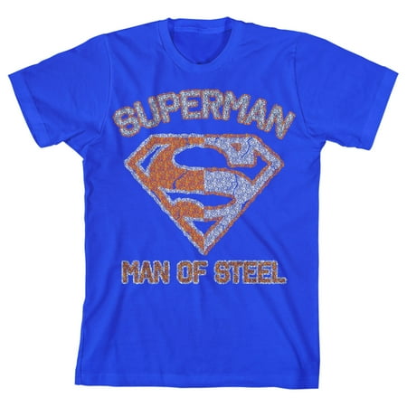 Superman Man of Steel Two Tone Logo Boy s Royal Blue T-shirt-L
