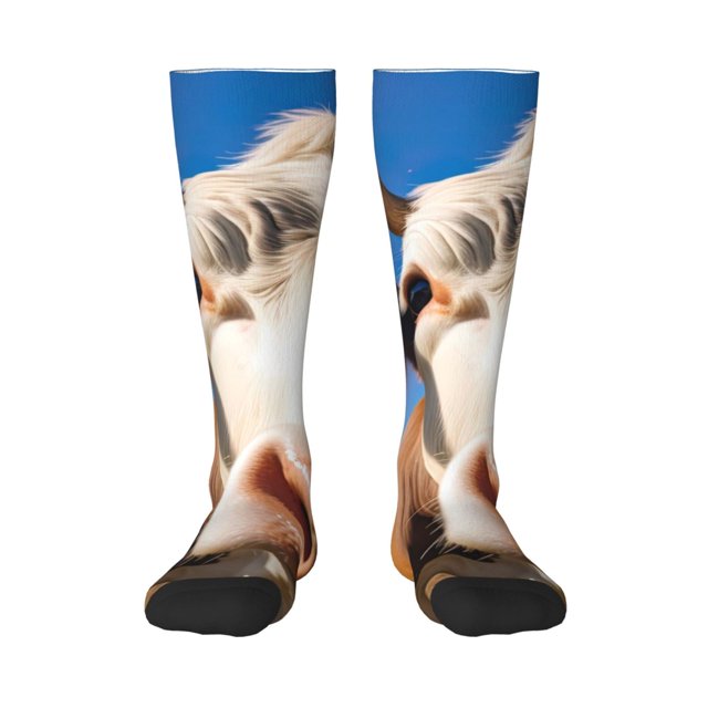 Balery Blue Sky Meadow Cute Cow Calcetines novedosos Calcetines deportivos Calcetines hasta la rodilla Calcetines de algodón Calcetines originales y geniales