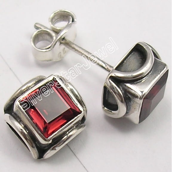 SilverStarJewel 925 Silver Garnet Gemstone Studs Post Earrings 0.7CM