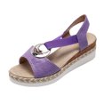 thumbnail image 7 of Rokment Women's Platform Chunky Heels Dressy Sandals Fashion Casual Metallic Silver Buckles Leather Elastic Ankle Strap Wedge Slingback Heeled Summer Comfortable Walking Shoes Purple Size 6.5, 7 of 7