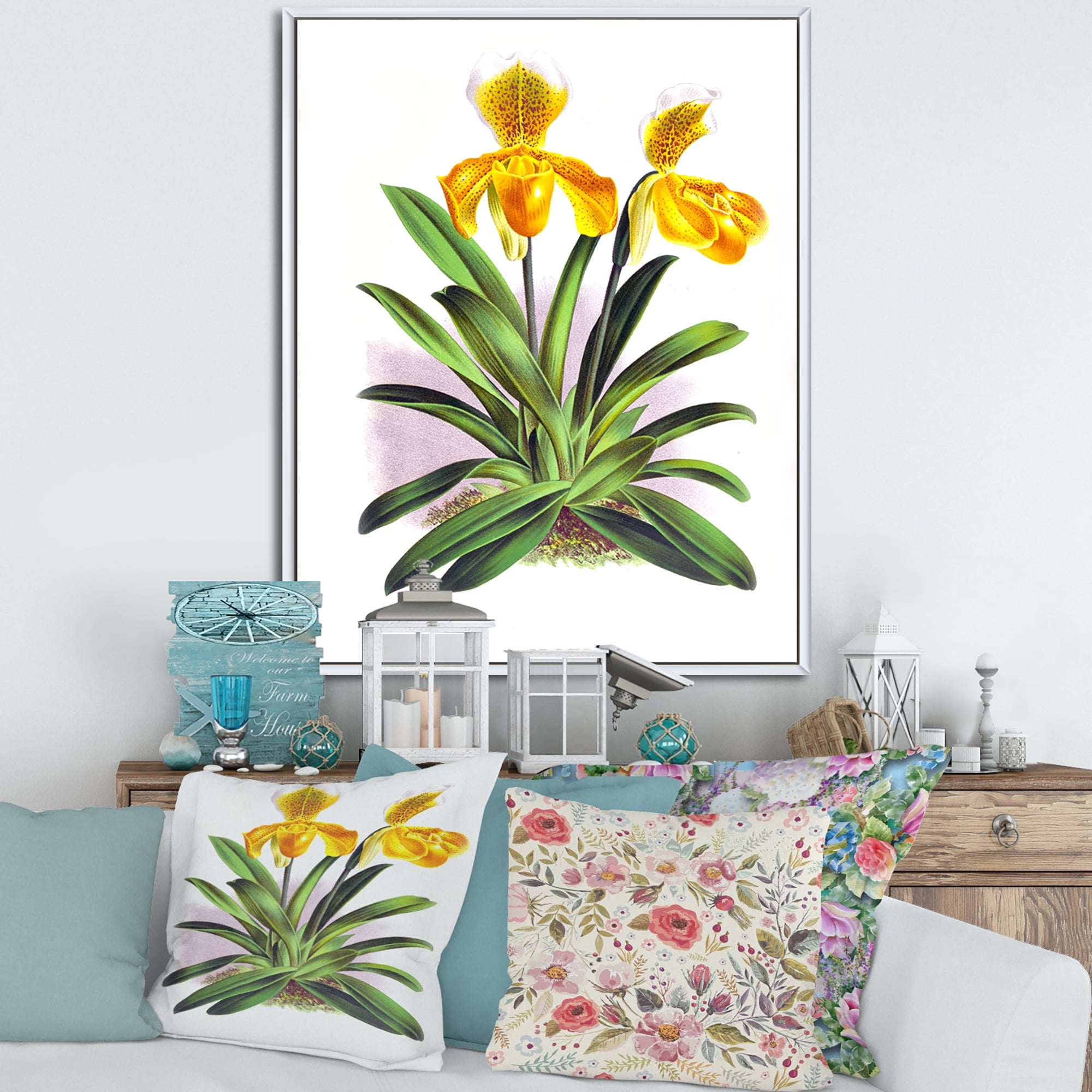 Designart 'Yellow Vintage Orchid' Traditional Framed Canvas Wall Art Print