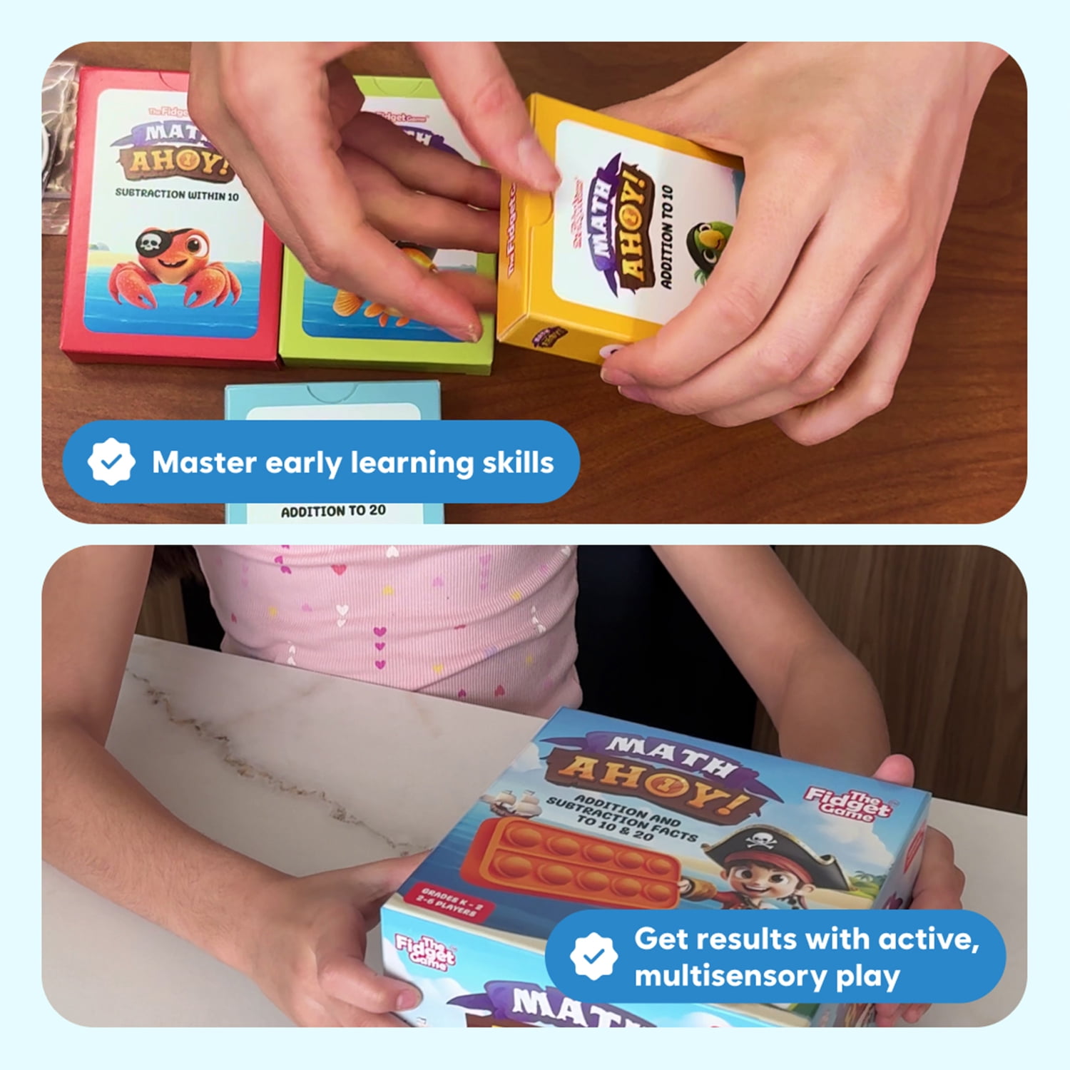 The Fidget Game Math Ahoy Game, Flash Cards, Coins & Fidget Mats