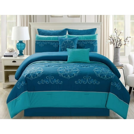 Empire Home Ocean Blue 7 Piece Comforter Set Over Sized Wave Empire Home Ocean Blue 7 Piece Comforter Set Over Sized Wave Embroidered 21069 King Size