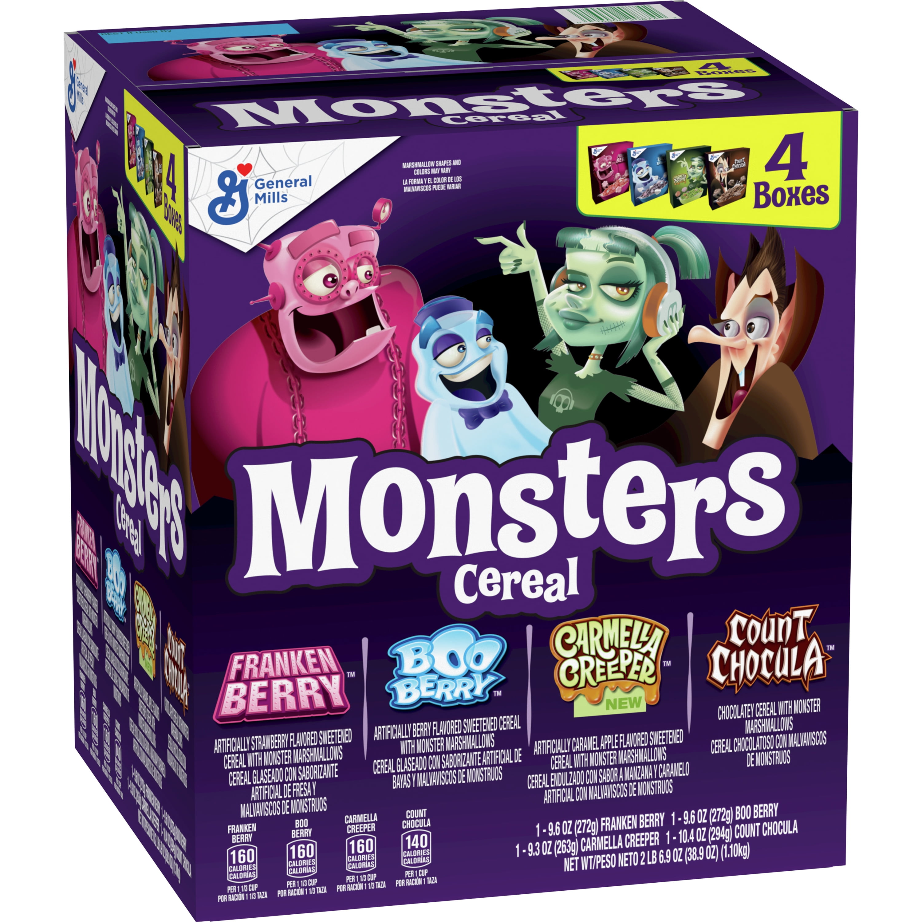 Monsters Cereal with Marshmallows Variety Pack of 4 Boxes, Limited Edition, 38.9 oz