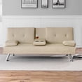 thumbnail image 5 of Aukfa Leather Futon Convertible Sofa Bed for Home Office, 2 Cup Holders Twin Size, Beige, 5 of 11