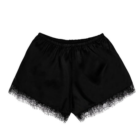 Ukumplol Womens Athletic Shortsplus Size Shorts for Womengym Shorts Womenlace Silk Women Floral Flowers Shorts Pajamas Satin Underwear S-xxxllounge Shorts Womenyoga Shorts Black L