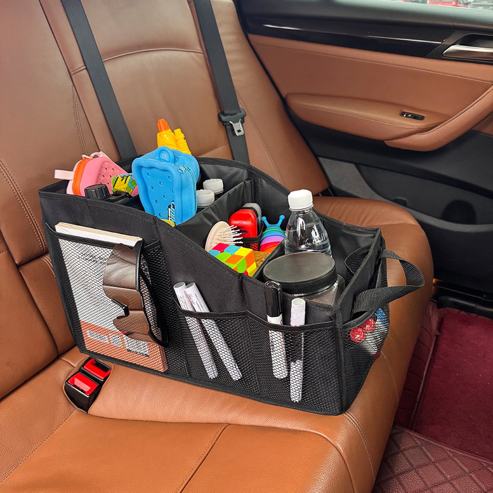 Auto Drive Backseat Organizer with Cup Holders and Storage, Black