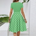 thumbnail image 4 of WTOBBY Women's Polka Dot Printed Belted Waist Short Sleeve Round Neck Casual Elegant Spring Dress,Army Green 2XL, 4 of 4
