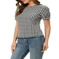 thumbnail image 4 of CHUANK Costume d'Halloween pour Femmes, Blouse d'Été à Carreaux, Col Rond, Manches Courtes Bouffantes, 4 of 5