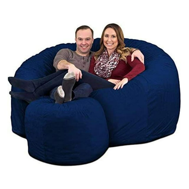 Ultimate Sack 6000 6-Foot Bean Bag Chair with Footstool Set, Electric Blue Suede Cover
