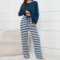 thumbnail image 5 of Delayuji Womens Pajamas Sets Round Neck Striped Printed Long Sleeve Top and Pants Set Sleepwear Loungewear Spring Outfits S-5XL, 5 of 9