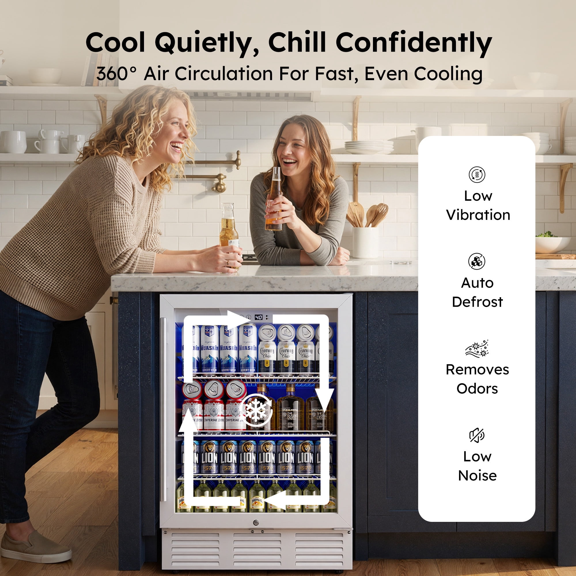 Simzlife 180 Can Beverage Refrigerator,24" Built-in Beverage Cooler with Glass Door, For Kitchen, Office or Bar,White