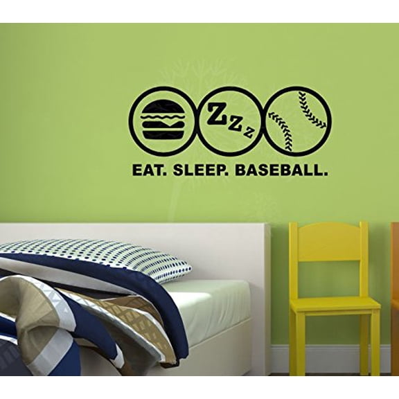 Wall Decal Stickers Eat Sleep Baseball Sports Wall Decals Vinyl Wall Letters Stickers, Black, 23x10-Inch
