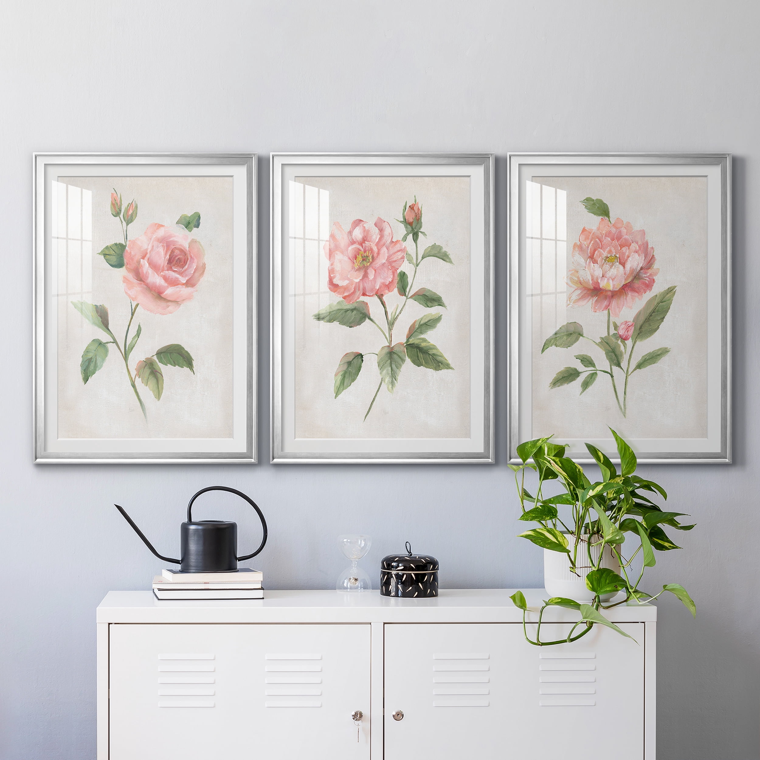 Grandiflora I Premium Framed Prints Set of 3 - Ready to Hang - 30.5 x 42.5 Each - Silver Frame