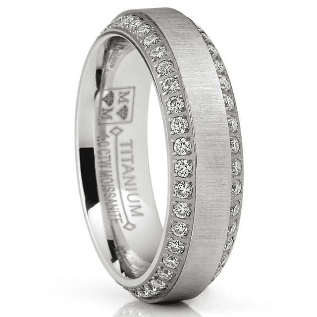 1 Carat Moissanite Mens Wedding Band 6MM Eternity Engagement Ring Two-Row Pave