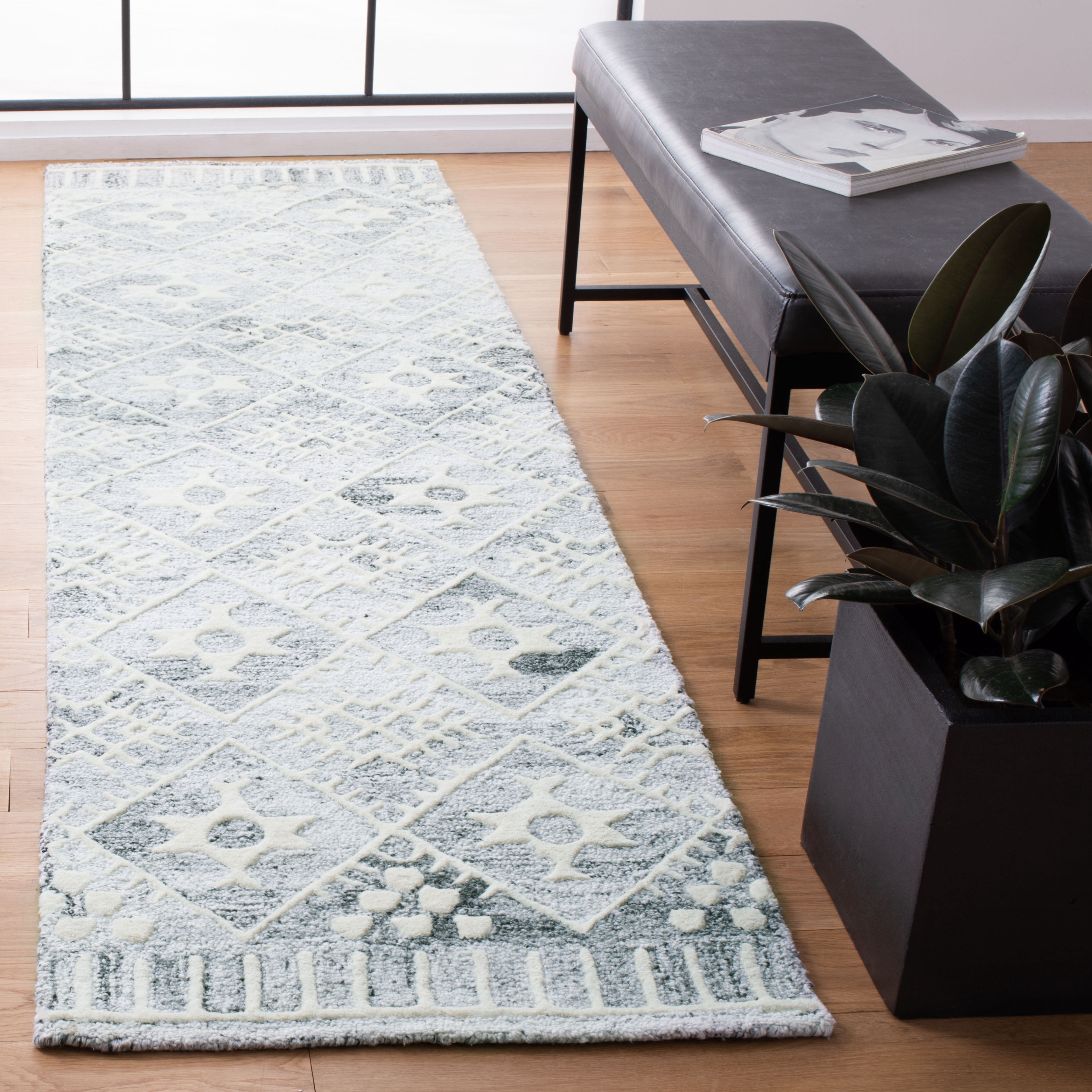 SAFAVIEH Roslyn Desi Geometric Runner Rug, Grey/Ivory, 2'3" x 9'