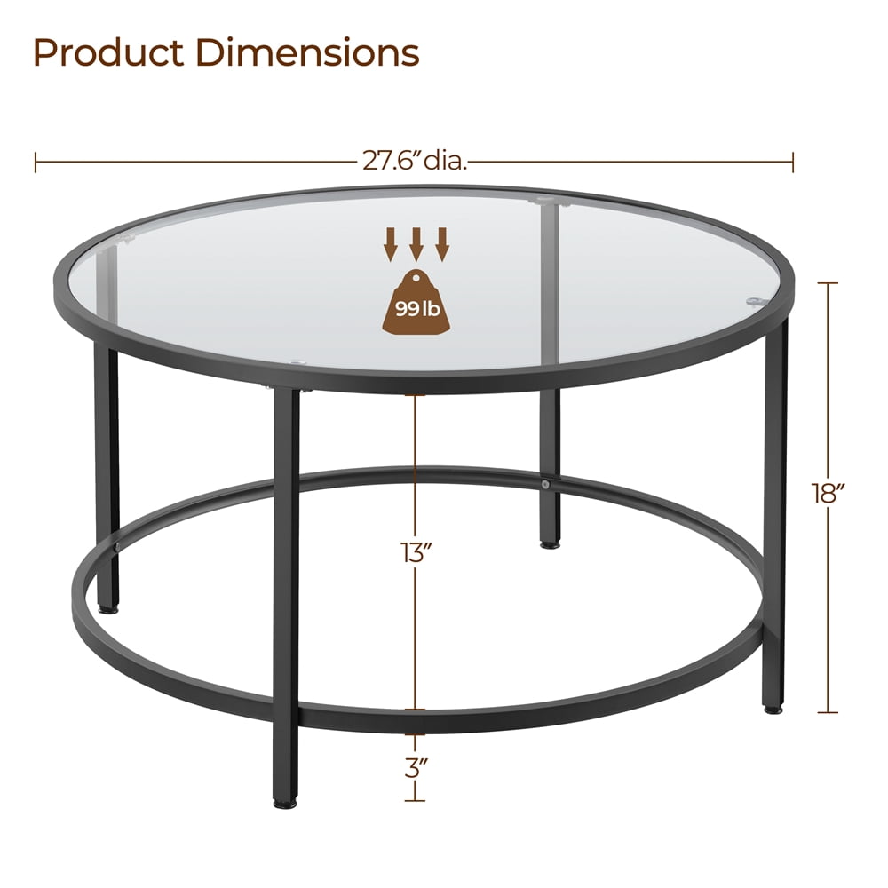 Yaheetech 27.5" Modern Glass Top Round Coffee Table for Living Room, Apartment, Black