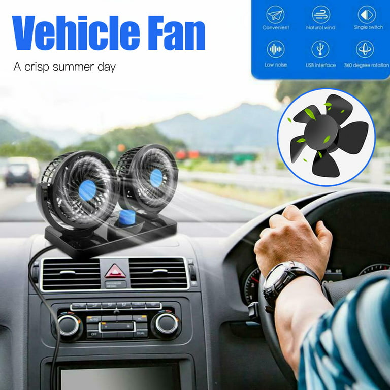 Car Summer Cooling Fan LED Light Dual Head Fans Dashboard Interior Parts  Rotable