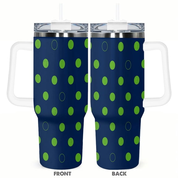 40oz Green Polka Dot Geometric Travel Tumbler Insulated Car Cup with Handle and Straw Stainless Steel Coffee Cup Modern Minimal Pattern Gift