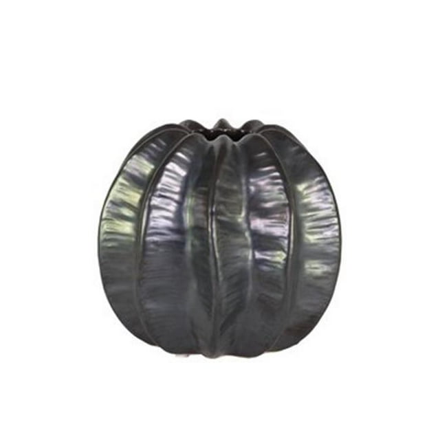 Urban Trends Collection 52727 Ceramic Short Round Patterned Vase with Small Mouth, Black