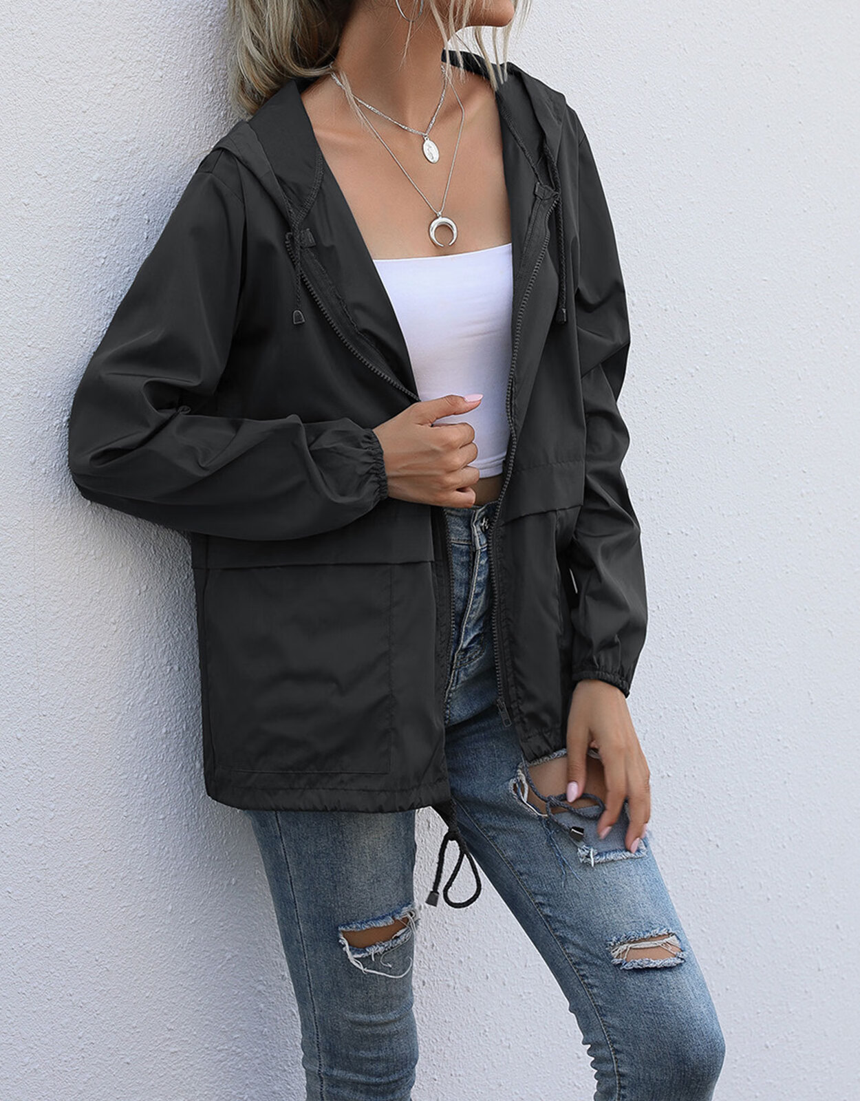 Alsol Lamesa Women's Packable Rain Jacket, Black photo 2