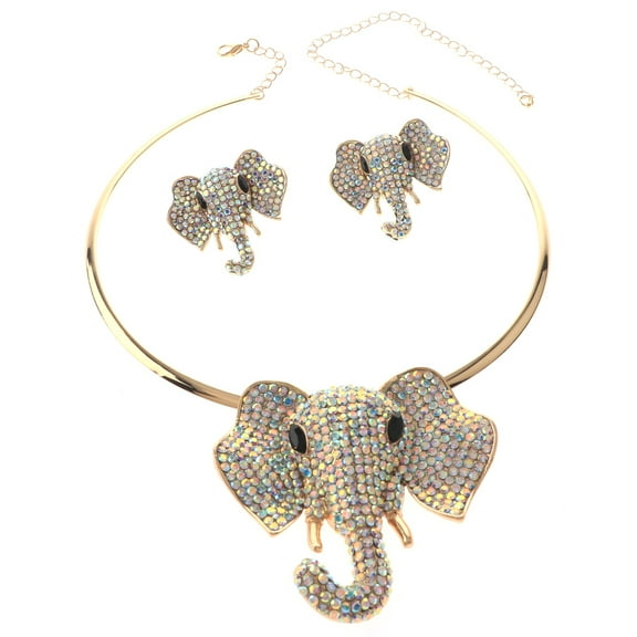 Large Crystal Elephant Necklace Earring Set
