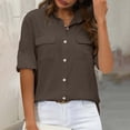 thumbnail image 4 of Olyvenn Womens Short Sleeve Cotton Linen Button Down Up Shirt Collared V Neck Tops Shirts Blouses Dress for Women Western Wear Brown XL, 4 of 7