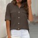 thumbnail image 4 of Mujeres de Manga Corta Tops Casual Color Sólido Doble Bolsillo Botón-Arriba Blusa de Cuello Turndown, Blusas de Manga Corta Casual para las Mujeres de Uso Diario, 4 of 7