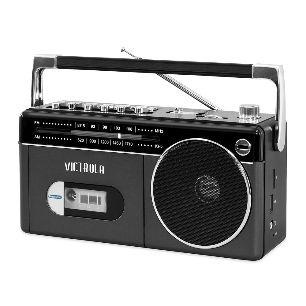 Victrola's Mini Bluetooth Boombox with Cassette Player, Recorder and AM