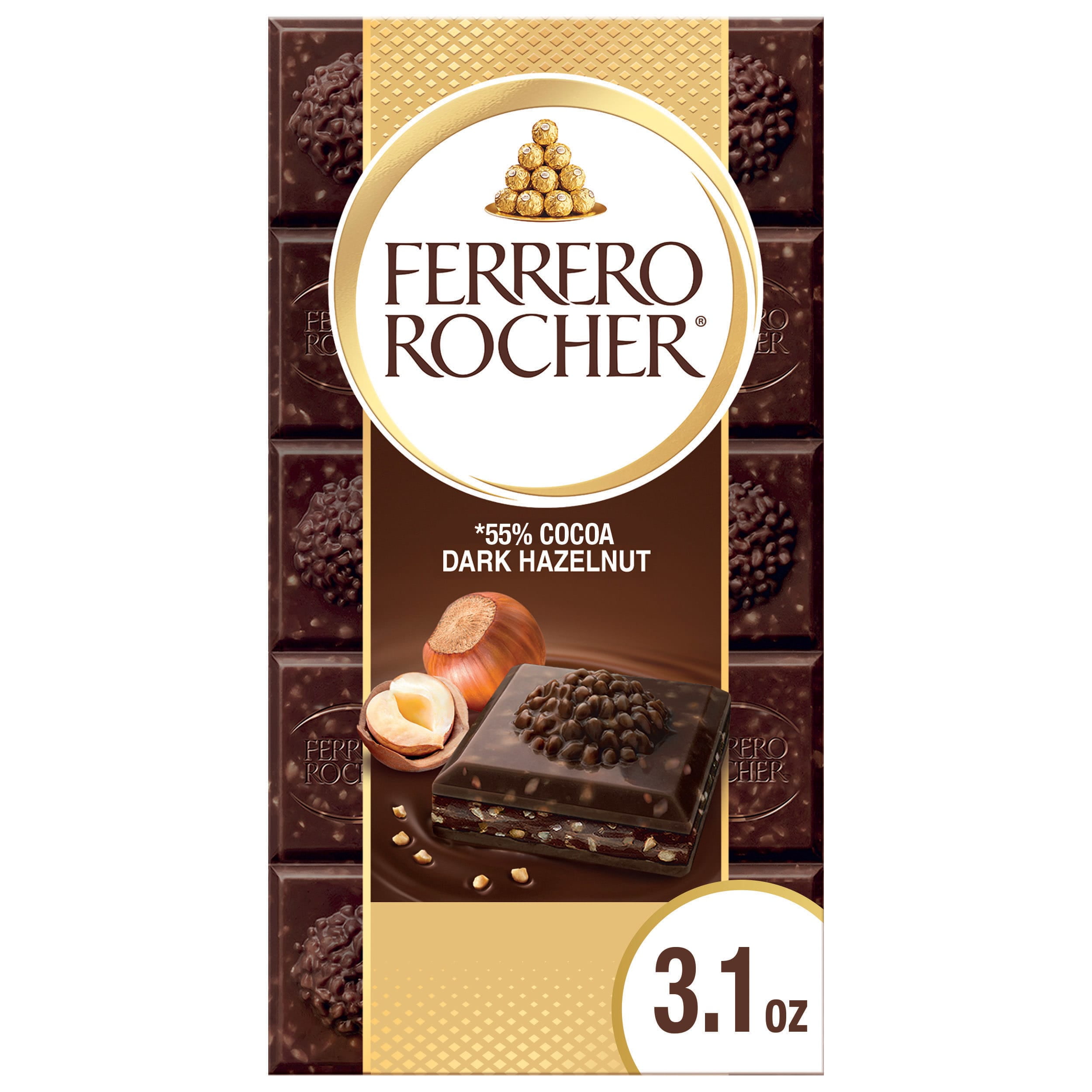 Ferrero Rocher Premium Chocolate Bar, Dark Chocolate Hazelnut, A Great Easter Gift, 3.1 oz