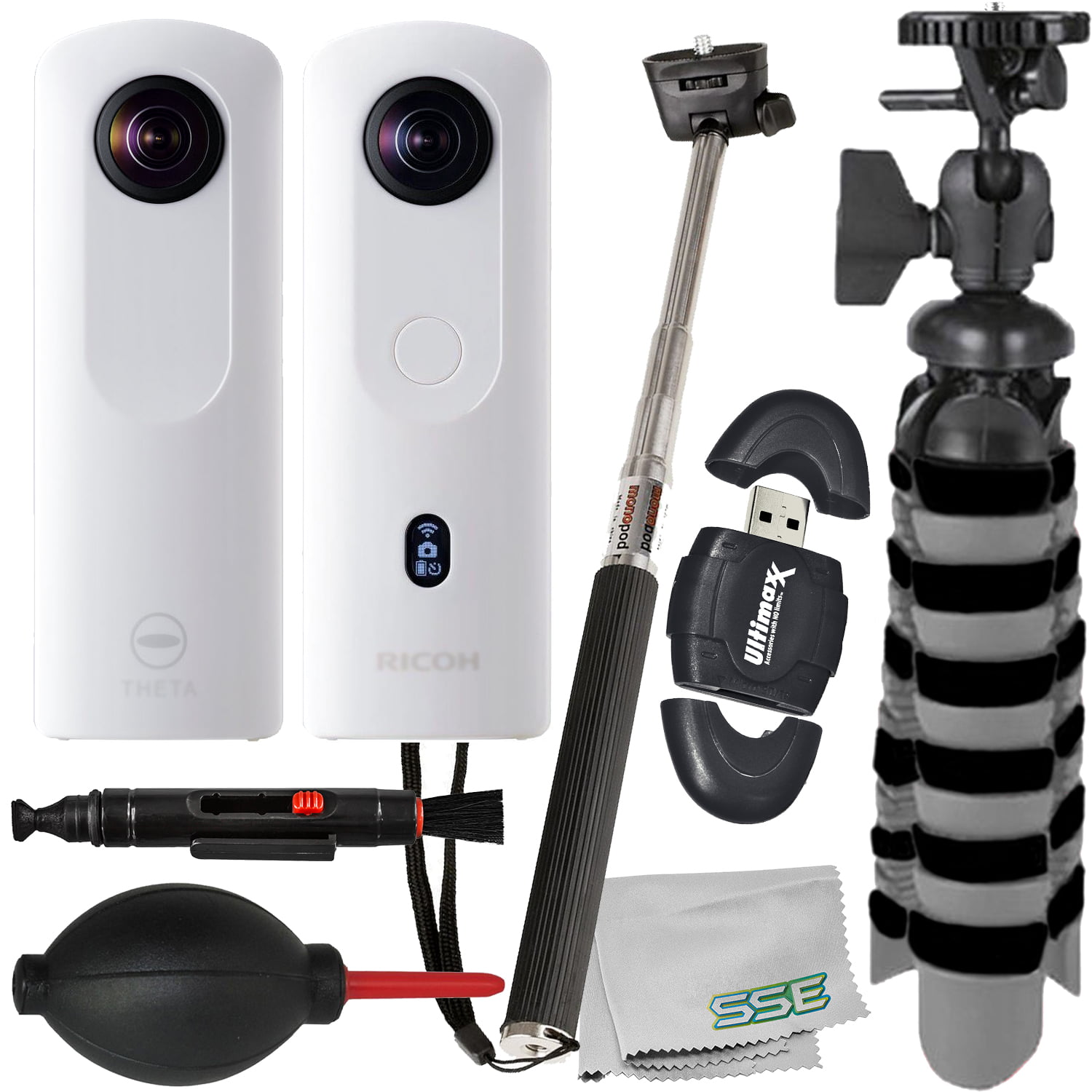 Ultimaxx Starter Ricoh THETA SC2 4K ° Spherical Camera Bundle White    Includes: Selfie Stick, Mini “Gripster” Tripod & More 9pc Bundle