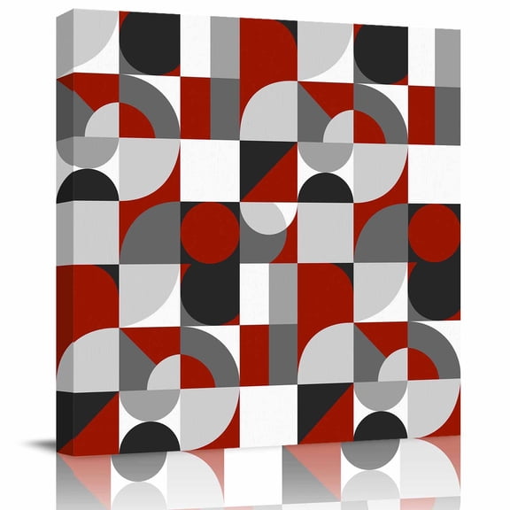Framed Canvas Wall Art for Living Room Red Black Mid Century Geometric Wall Decor, Abstract Modern Aesthetic Paintings for Bedroom Office Kitchen, Ready to Hang Artwork Wall Pictures 8x8 Inch