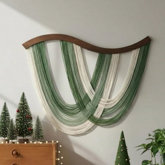 Green Macrame Wall Hanging Dip Dyed Yarn Wall Art, Modern Boho Decor Handmade Cotton Rope Tapestry for Bedroom, Living Room, Nursery, 31.5 x 23.6 Inch