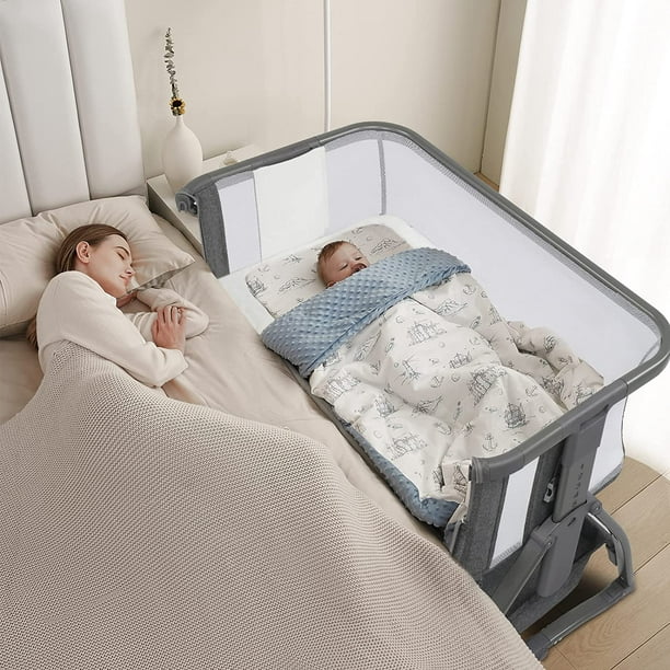 JOYMOR Bedside Sleeper Rock Bassinet, Height Adjustable Breathable Net Bed Side Crib with Washable Mattress, Mesh Cover, Storage for Infants, - Walmart.com