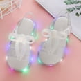 thumbnail image 4 of Girls Glitter Bow LED Light Up Sandals, Adjustable Buckle Open Toe Kids Summer Shoes, Non Flexible Sole Sparkling Beach Party Walking Sandals 4-9Y, 4 of 5