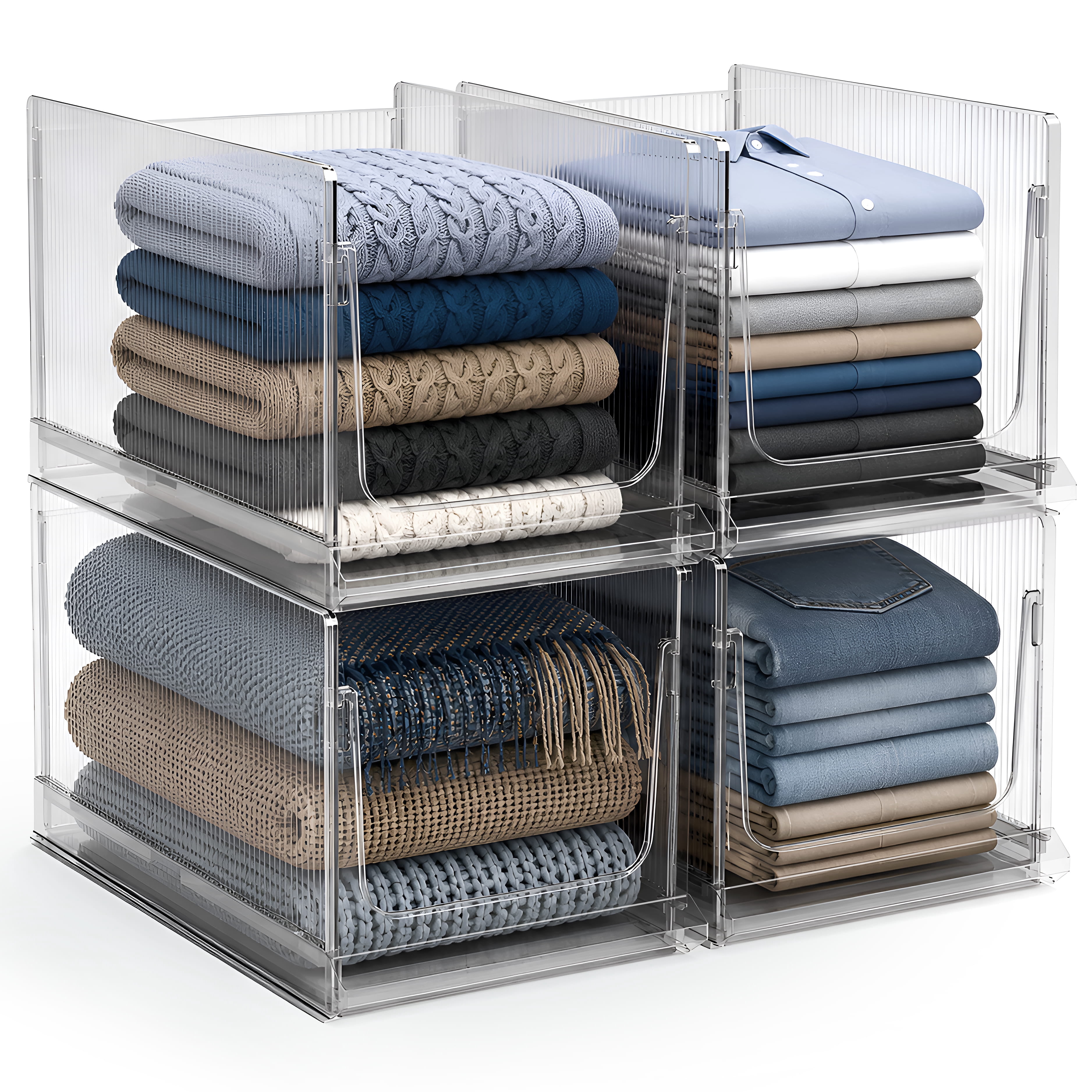 Sorbus Stackable Clear Storage Bins, Extra Large Foldable Closet Organizers, 4 Pack