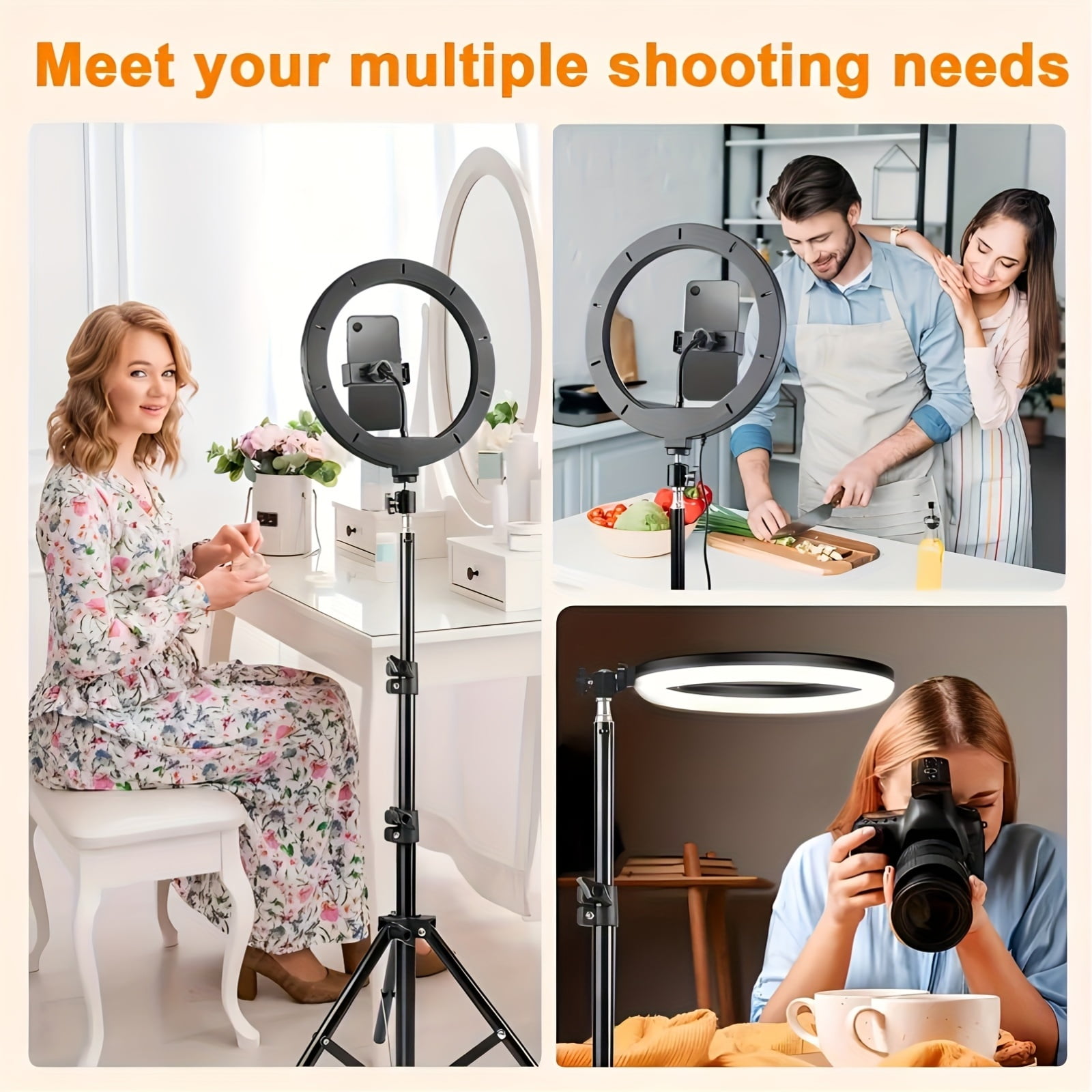 General LED Selfie Ring Light Kit with Dual Phone Stand - 3 Color Modes, 12 Brightness Levels, USB Powered - Ideal for Makeup, Photography & Video, Selfie Stick for Phone