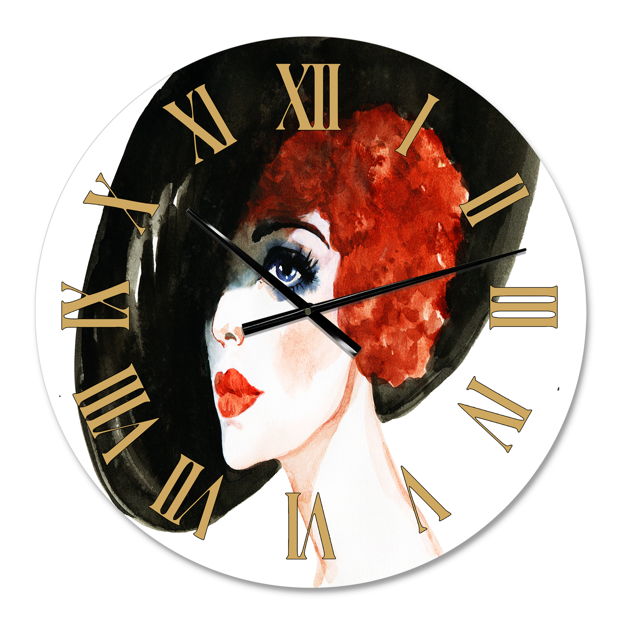Designart 'Red Head Lady In Hat Portrait Of Woman' Modern Wall Clock