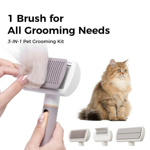 3 in 1 Long Hair Pet Grooming Kit, Long Hair Cat Brush, Pin Brush for Shedding, Undercoat Rake for Cats, Cat Detangler Brush, Pet Hair Removal Tool, Cat Brushes for Indoor Cats, Cat Comb,