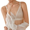 thumbnail image 3 of Gibobby Brasier deportivo para mujer Ropa interior de encaje francés con copa triangular, sujetador pequeño sin anillo de Brasier sin varillas para mujer(Beige,XL), 3 of 4