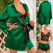 CHGBMOK Shorts Women 3PC Women Sexy Satin Pajamas camisole Shorts Robe With Belt Lingerie Sleepwear Womens Shorts on Clearance